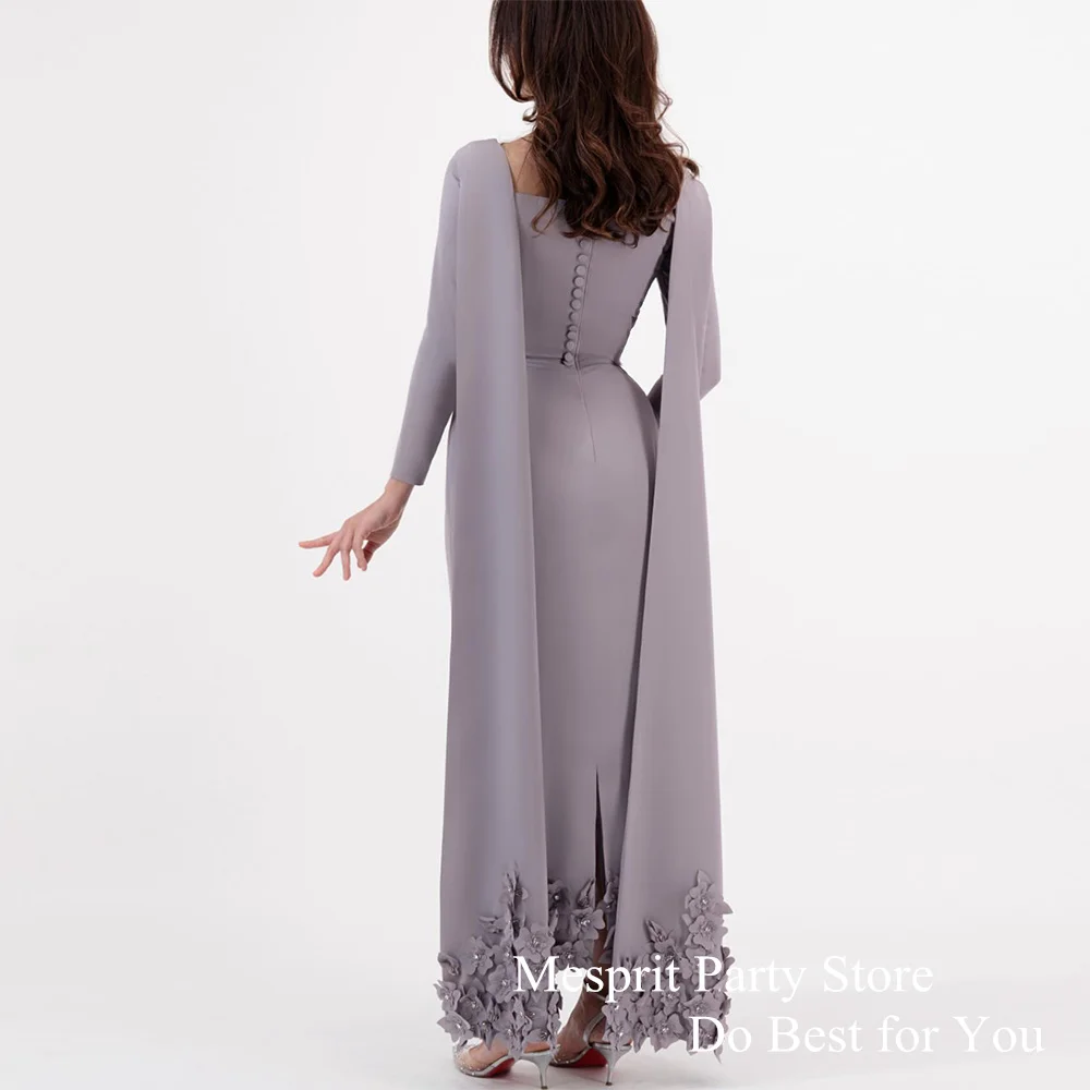 Saud Arab Evening Dress Square Neck Long Sleeve Flowers Stones Arabian Mermaid Prom Gown Formal Party Dresses for Weddings