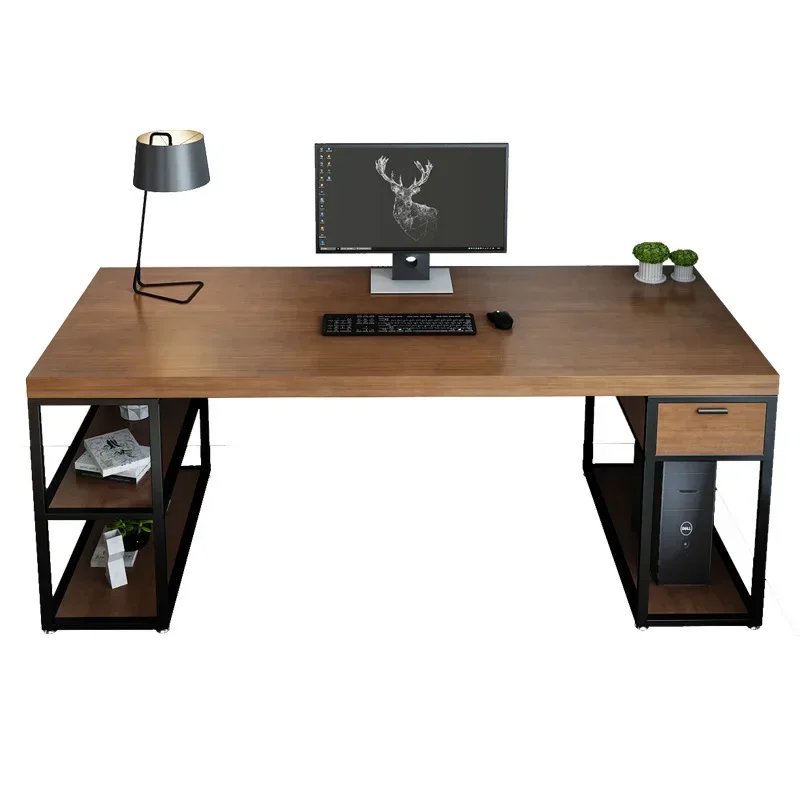 Double desktop computer desk Home study with drawers Desk subsidiary Work long table