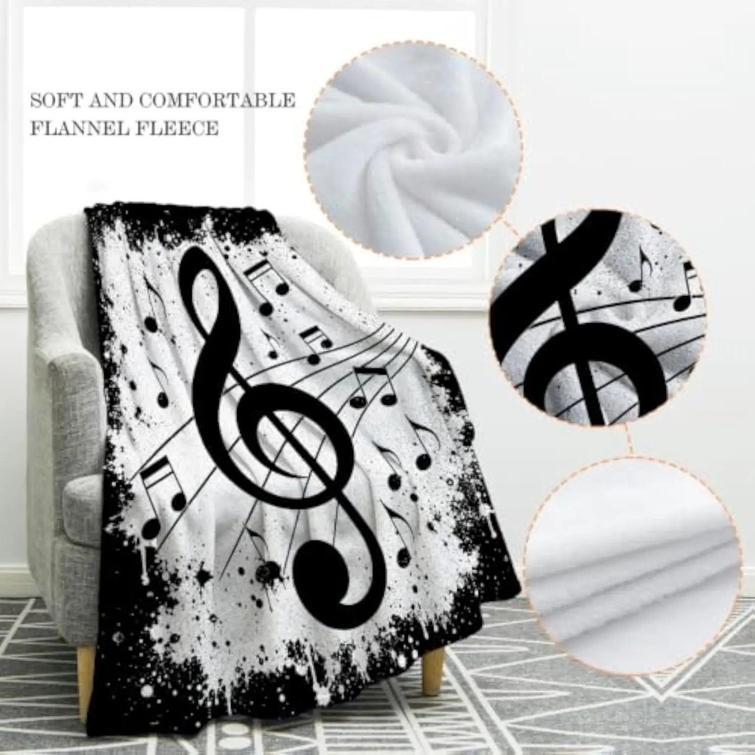 Music Gifts Blanket Music Note Blanket Soft Warm Lightweight Blanket for Sofa Bed Halloween Home Decor