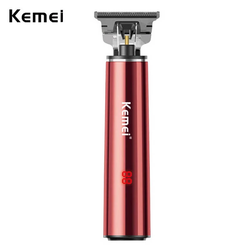 Kemei LCD Display Powerful Hair Trimmer Men Electric Rechargeable Hair Clipper Zero Gapped Sharp Blade for Finishing Outlining