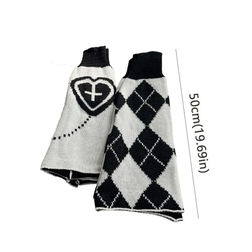 Star Pattern Women Leg Warmers Cross Design Two Side Wear Knitted Leg Warmers Heart Motif Loose Fit Knee High Leg Socks Winter