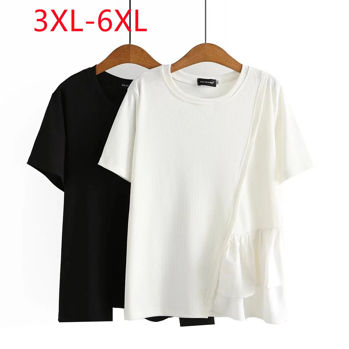 

Large Womens 2022 summer new fashion casual splicing short Plus Size sleeve T-shirt 3XL 4XL 5XL 6xl