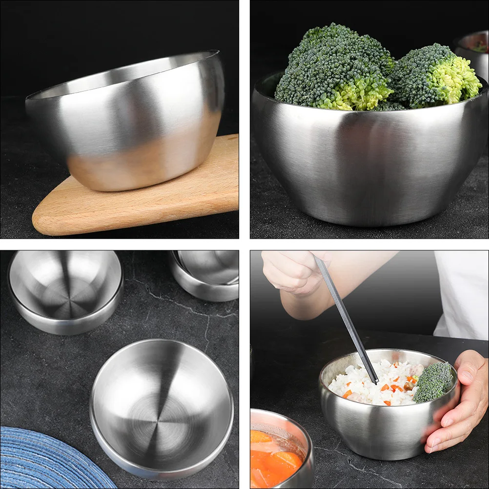 

2Pcs Stainless Steel Noodle Bowls Delicate Details Elegance Home Restaurant Bar Catering 14cm Noodle Bowls Rice Bowl