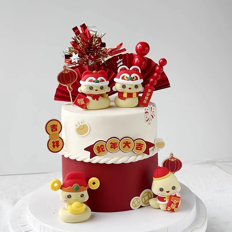 2025 Year of the Snake New Year Cake Topper Cartoon Red Envelope Ingot Fortune Word Peace and Joy Little Snake Soft Plastic Doll