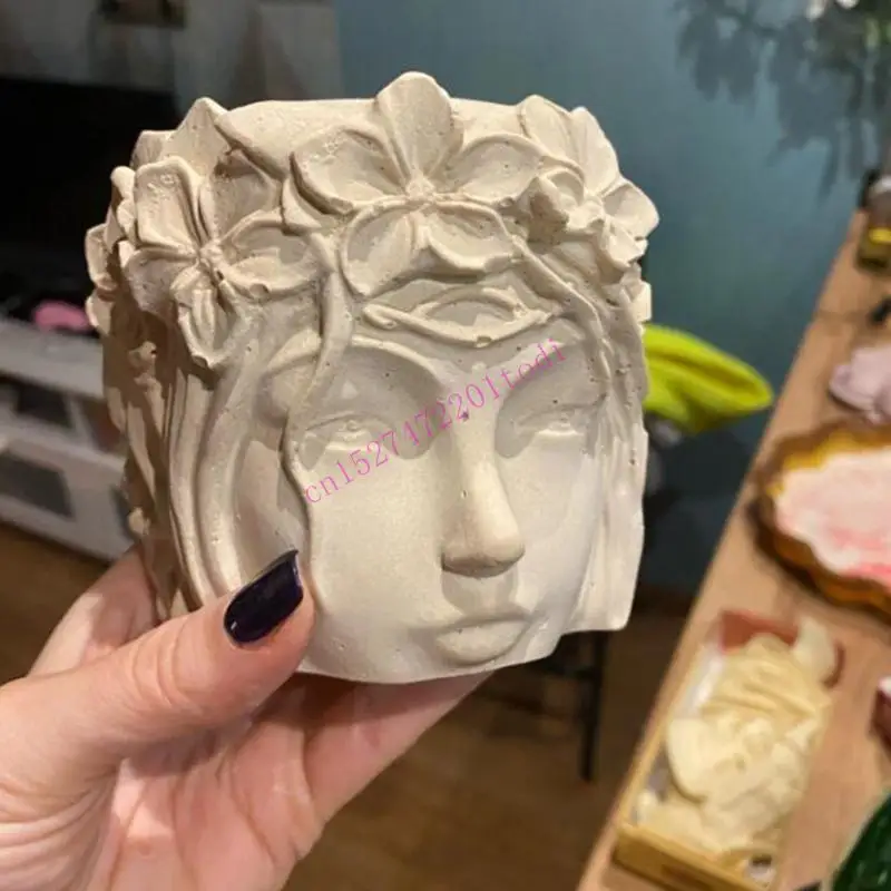 Beautifull 3D Girl for Head Flowerpot UV Epoxy Mold Succulents Vase Planter Concrete Plaster Resin Silicone Mould DIY M76B