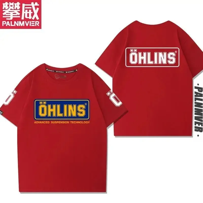 Hot 2026 OH-LINS Motorcycle Shock Absorbers Modified T-shirt Pattern Printed Cotton Tshirt Men's Casual Top Short Sleeve Classic
