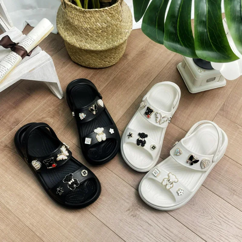 2023 New Fashion Platform Soft Sole 5cm Double Black and White Biscuit Bear Sandals Women\'s Flip Flops Outside zapatos mujer