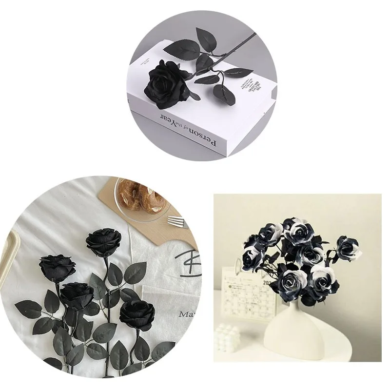 

Halloween Christmas Artificial Black White Rose Bouquet Arrangement Home Decor Party Props Seasonal Decoration Centerpiecey