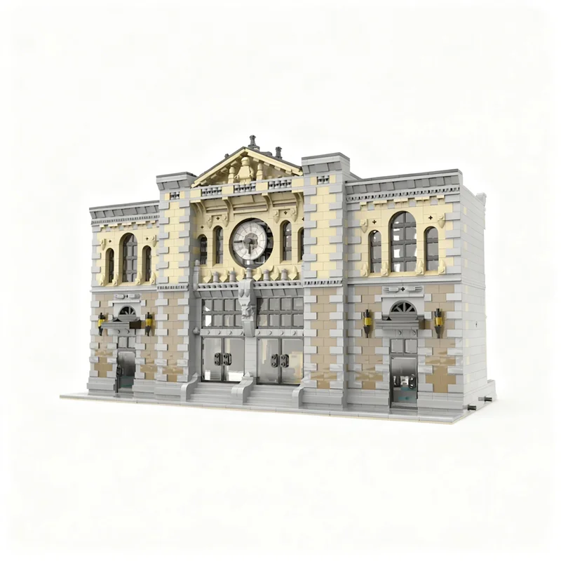 4236 деталей MOC: Модульная модель центральной железнодорожной станции, строительные блоки, конструктор, рождественский подарок, DIY