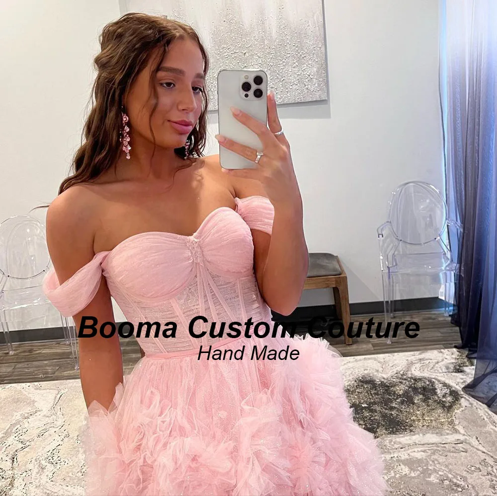 Booma-Robe de Soirée Rose en Tulle Plissée à Plusieurs Niveaux, Fente de Jambe, Une Ligne, Tenue de Bal