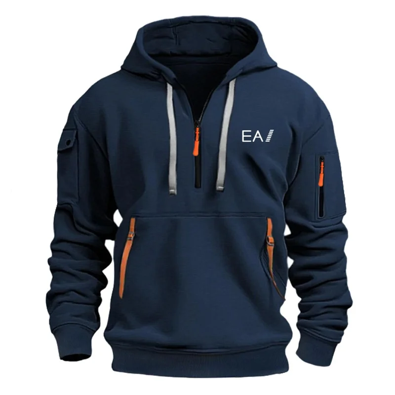 

Autumn and winter fashionable casual pullover, loose sweatshirt, men's multi-pocket fitness, street large-sized sweatshirt