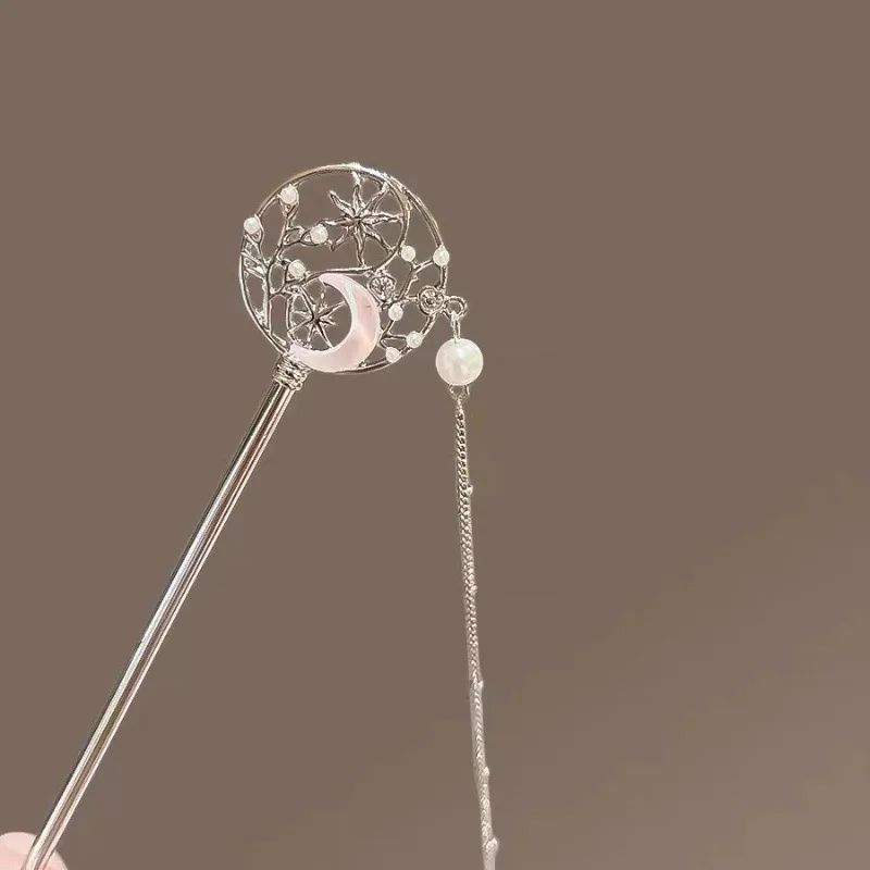 

Элегантная заколка для волос с луной и цветами – серебряная шпилька с жемчужной подвеской, минималистичное украшение в стиле Ханьфу для женщин.