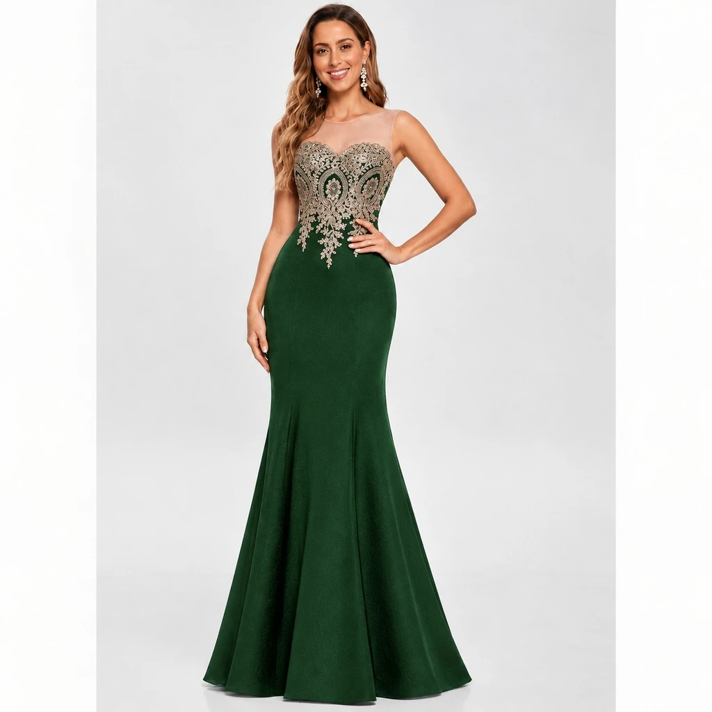 BABYONLINE Mermaid Prom Dresses Sexy Illusion O-Neck Backless Sleeveless Evening Dress Lace Appliques Elegant Trumpet Party Gown