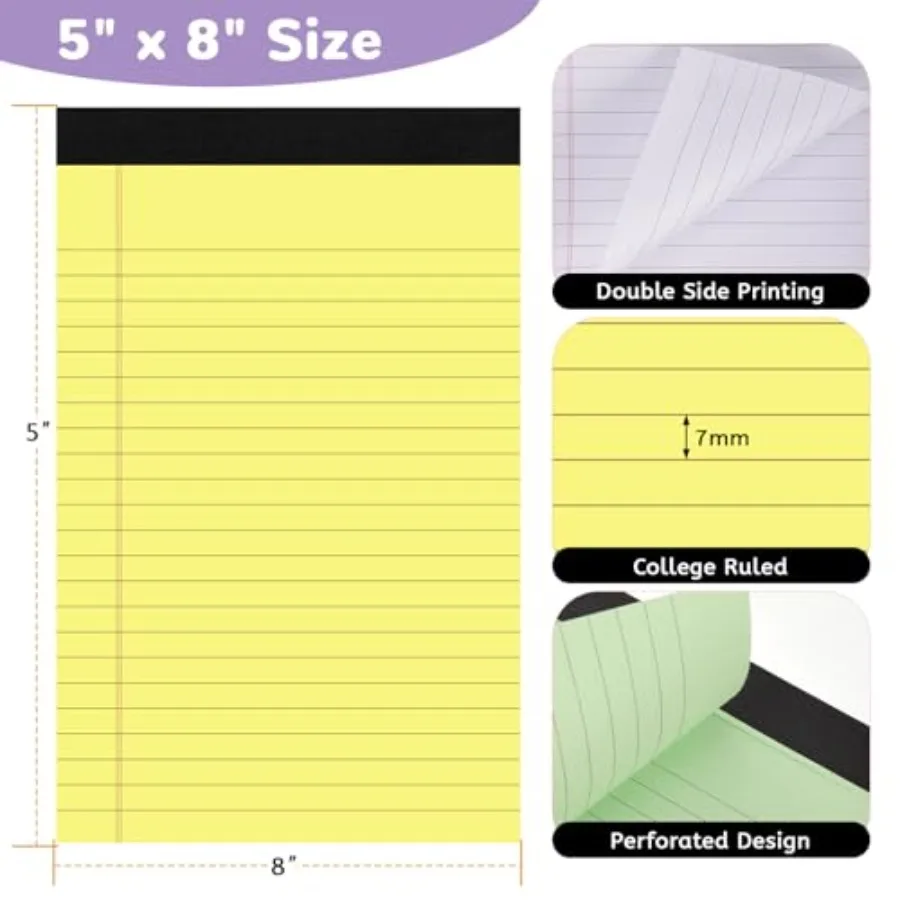 6 Packs Legal Pads, Totally 10 Sheets Colored Legal Pads College Ruled Writing Pads Small Note Pads 30 Sheets/Pad Tablets Lined