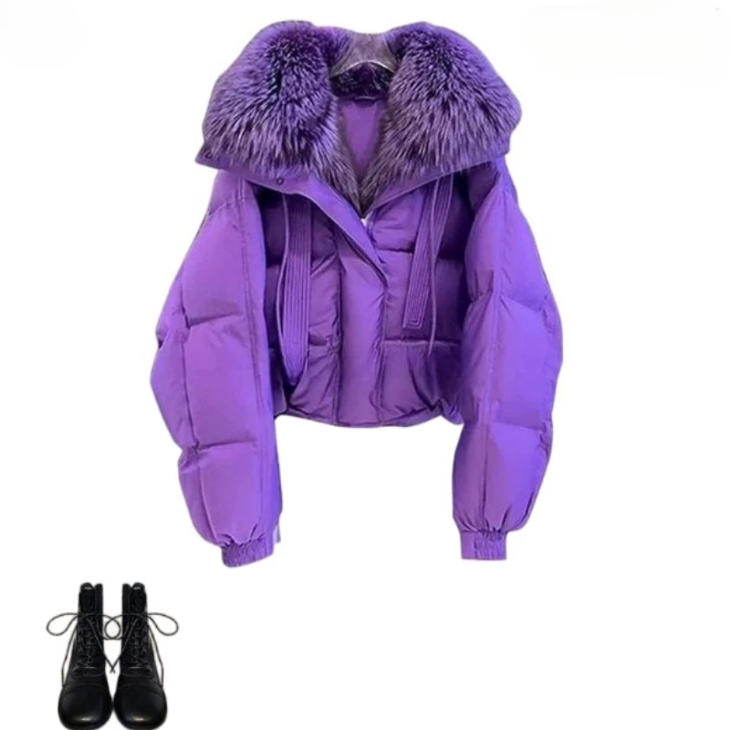 High Appearance Level and High Quality Solid Color Hooded Jacket Autumn and Winter New High-end Imitation Fox Collar Cotton Coat