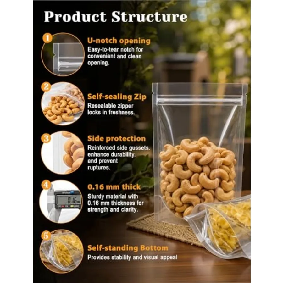 00 Pcs Resealable Bags, Outer Size 3.9" x 5.9" Inner Size 3.5" x 4" Clear Stand Up Zipper Bags for Packaging Products, Herbs, S view 4