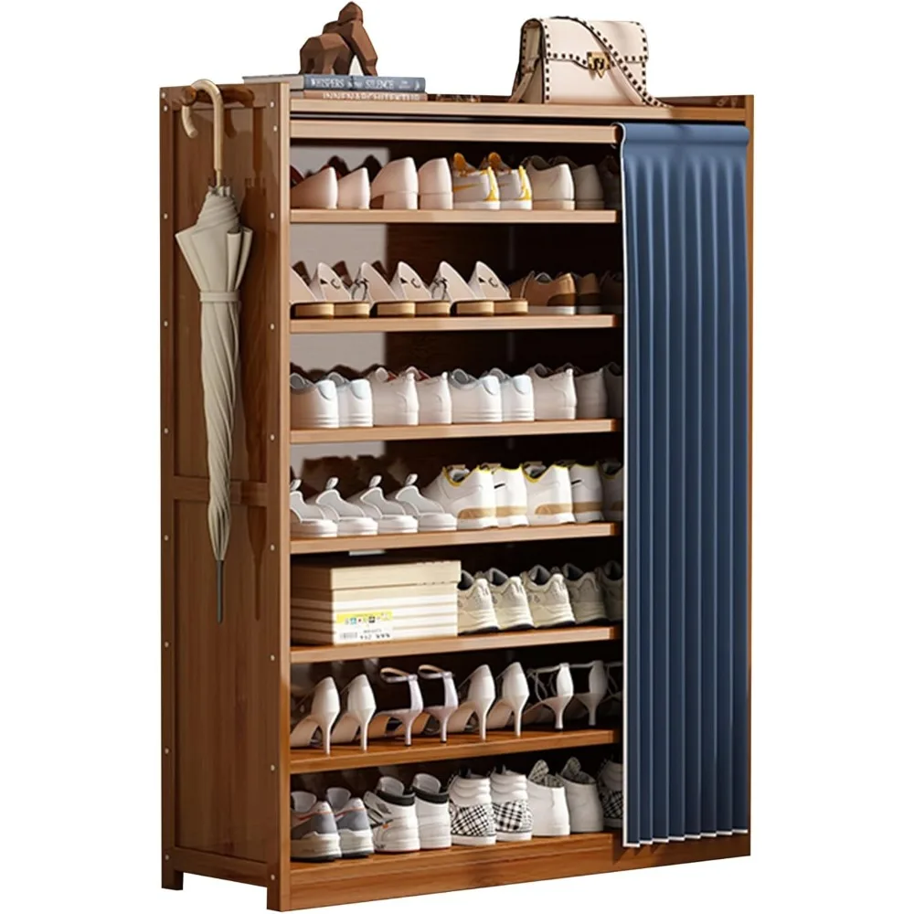 

Closet Shoe Storage Cabinet with Curtain Freestanding Shoe Rack Organizer for Entryway and Hallway Floor, Dustproof Storage, for