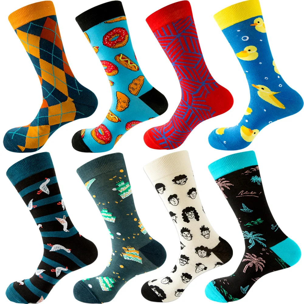 New Happy Mens Socks Women Novelty Cartoon Sock Combed Cotton Funny Men's Big Size Crew Harajuku Hip Hop Thick Long Socks