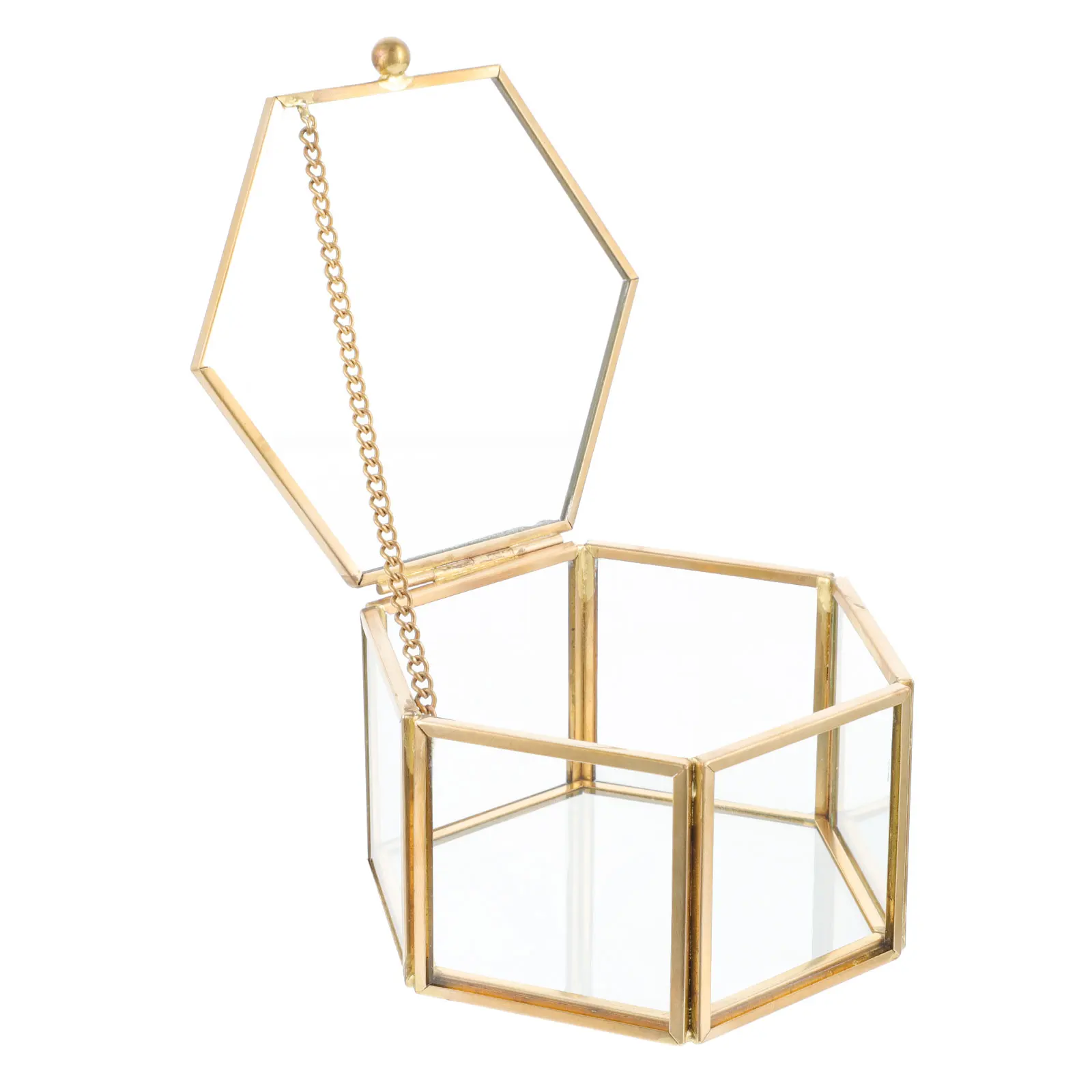 Hexagonal Glass Storage Box Transparent Jewelry Display Ring Holder Vintage Noble Quality Luxury Perfect Gift Wedding Birthdays