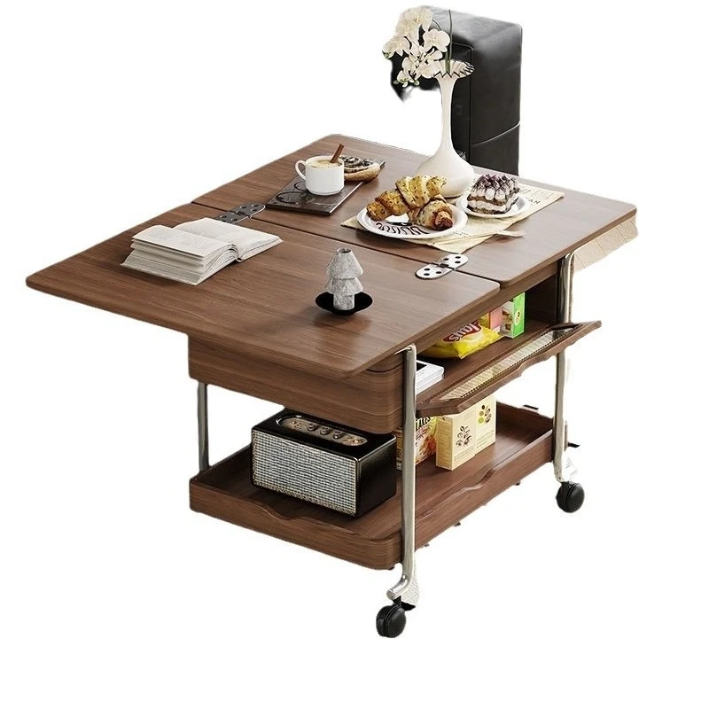 Carro de segunda mano para sala de estar, rueda plegable móvil, mesa de empuje pequeña, mesa de centro elevadora, mesa auxiliar
