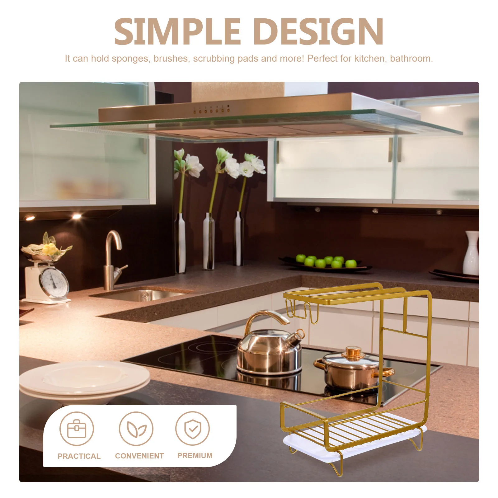 

1 set 1 Set Sponge Holder Kitchen Dishcloth Rack Draining Organizer Storage Shelf Water Tray Portable Lightweight Wear Resistant