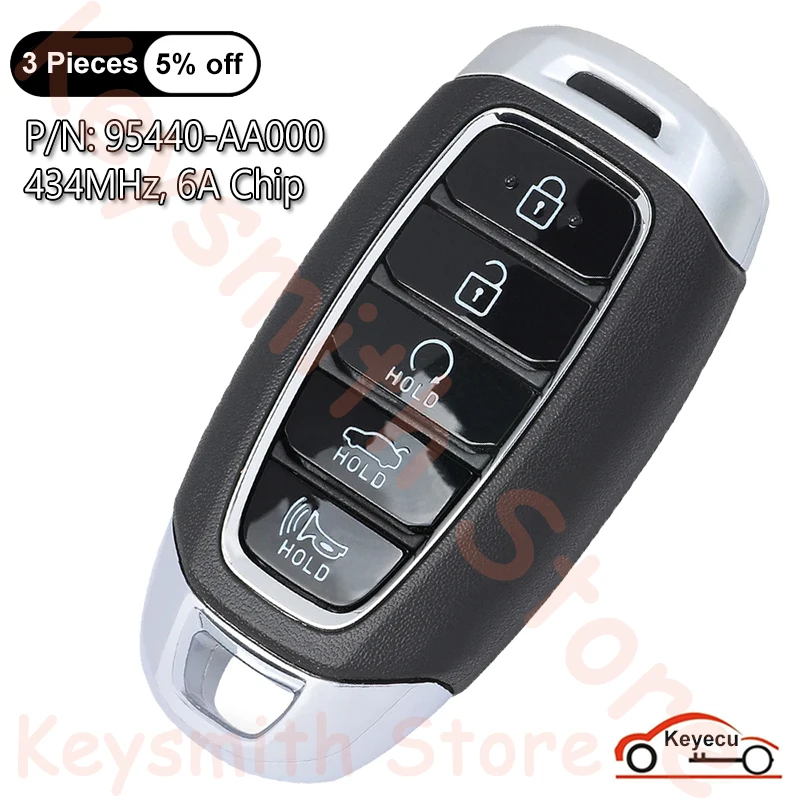 KEYECU 5 Buttons 434MHz 6A Chip for Hyundai Elantra 2021 2022 2023 Auto OEM Smart Remote Key Fob 95440-AA000 NYOMBEC5FOB2004 