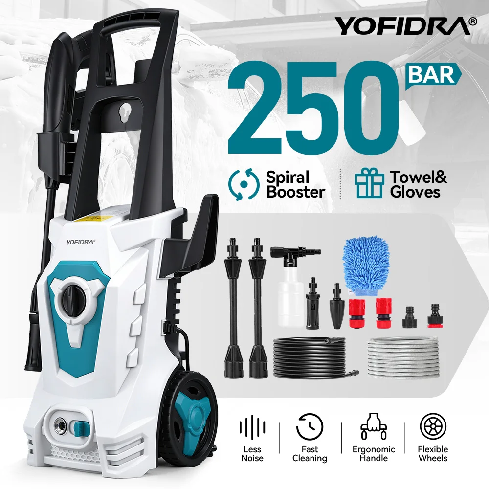 YOFIDRA 250 бар электрический пистолет для мойки автомобилей высокого давления 2500 Вт очиститель садовой промышленности пистолет-распылитель для мойки воды 180 °   Регулируемая насадка