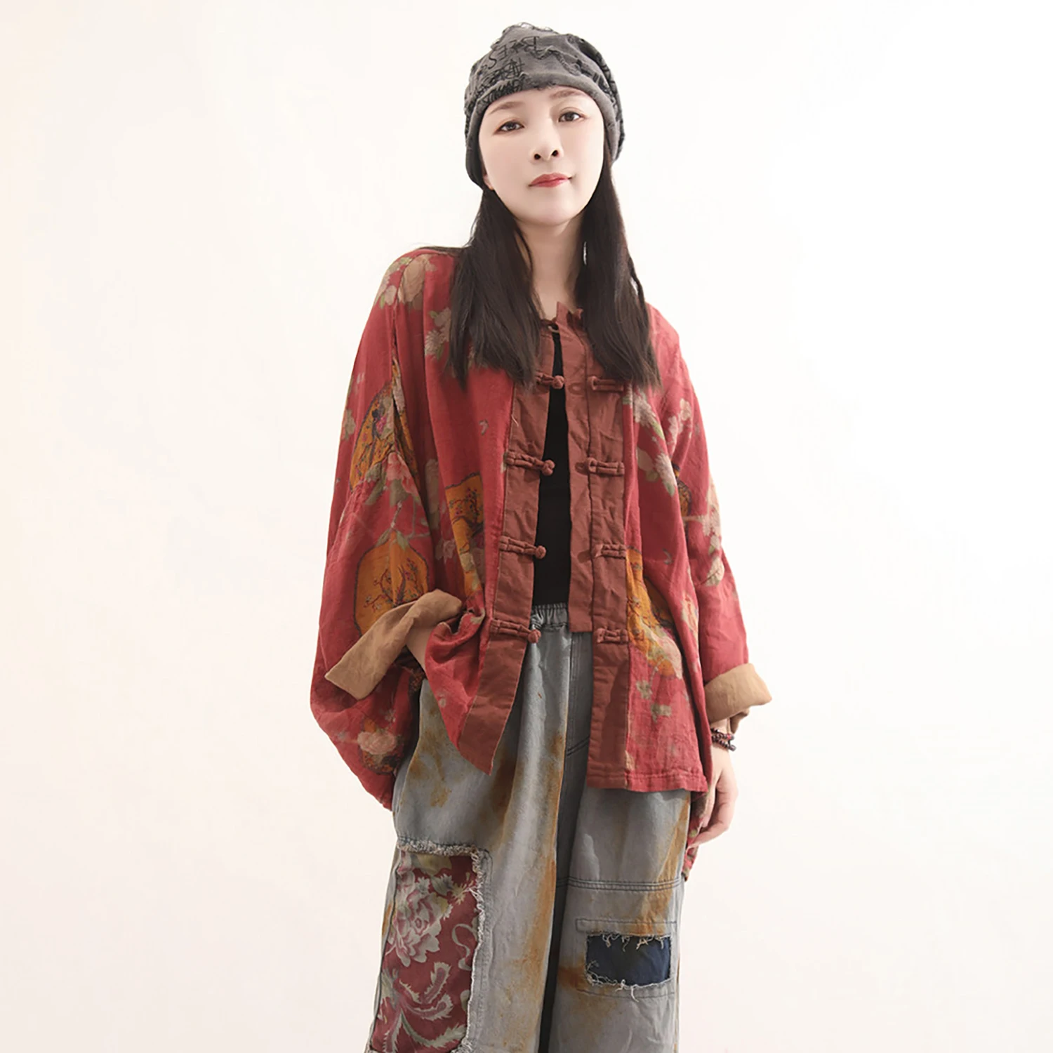 

Женская рубашка-куртка LZJN в неокитайском винтажном стиле, свободная блузка с этническим принтом и длинными рукавами, весенний топ в стиле бохо с эффектом потертости