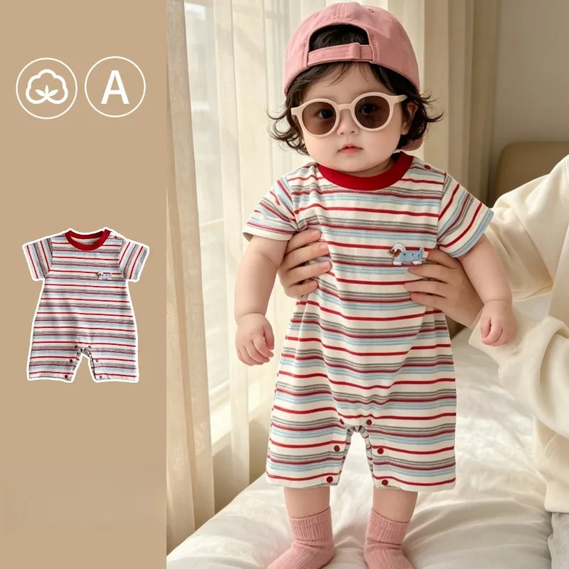 ZOETOPKID Baby Summer Rompers Unisex Cotton Stripe Rainbow Lightweight Soft Breathable Fashion Casual Jumpsuit Boys Girls Clothe