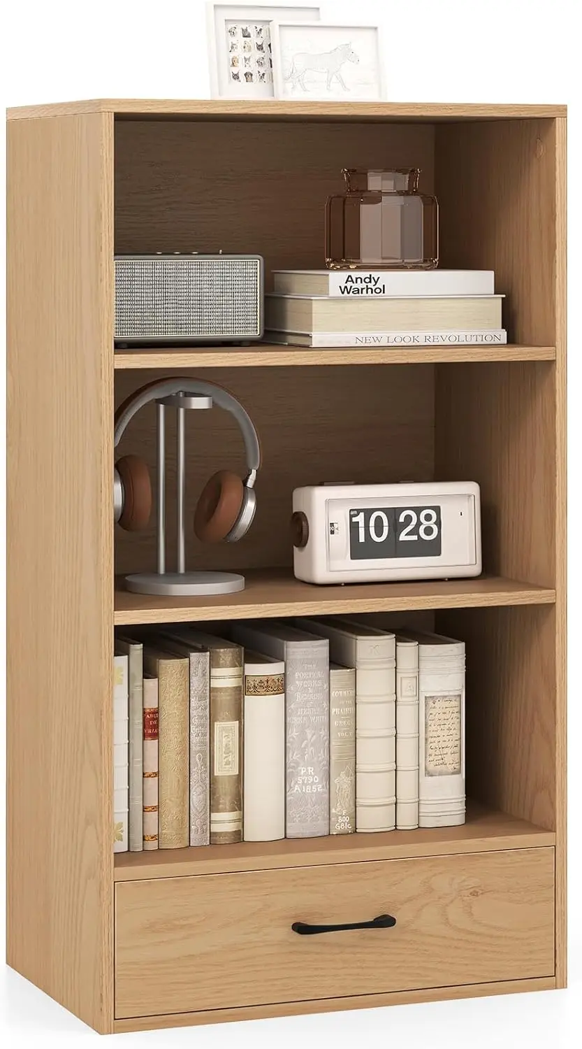 

4-Tier Bookcase With Storage Drawer, Modern Tall Bookshelf With 3 Open Shelves, Freestanding Storage Shelving Unit For Living