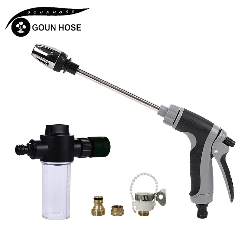 

Водяной пистолет для автомойки высокого давления, бытовой и длинный полюс из сплава с резиновой ручкой, инструменты для полива, металлическое удлинение, хороший шЛАНГ