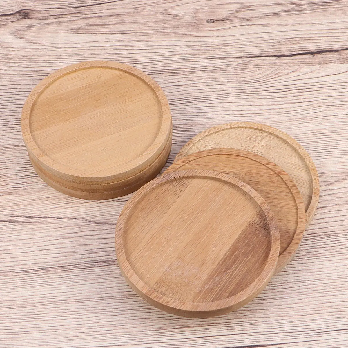 6Pcs Bamboo Plant Tray Round Flower Pot Saucer 9.5x9.5cm Stronger Durable Classier Than Plastic Flower Pot Tray