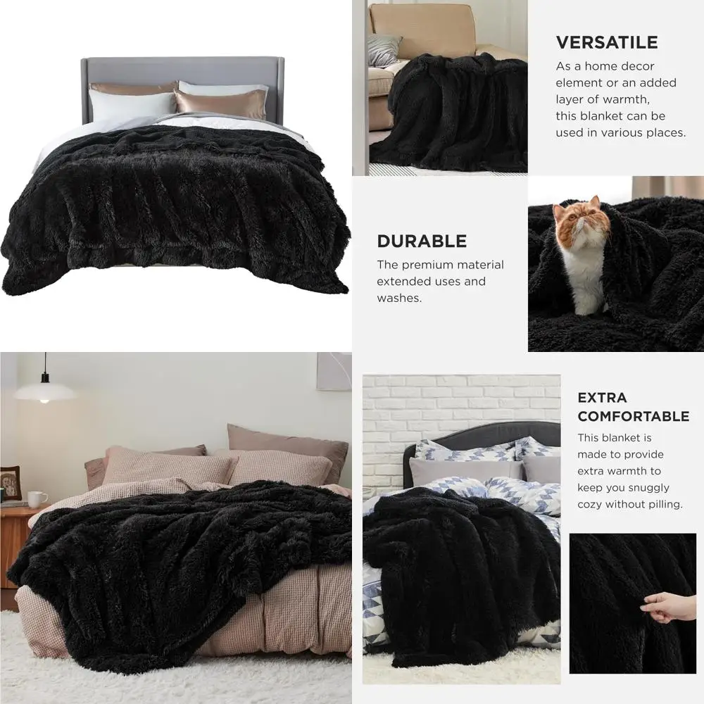 

Luxurious Oversized Black Sherpa Fleece Blanket for King Size Beds - Plush, Soft, and Warm for Winter