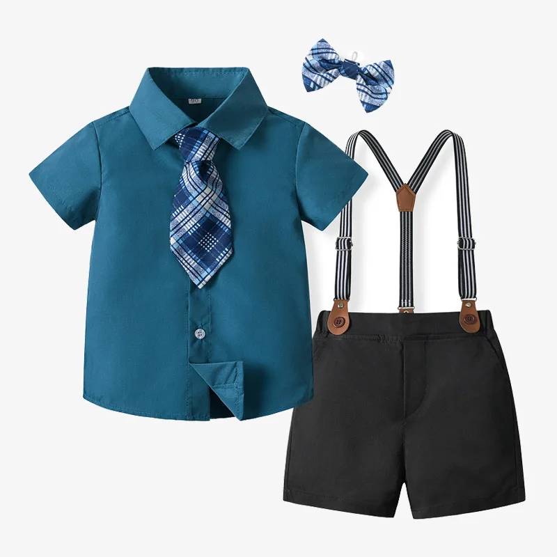 

Boys' Formal Small Dress, Suspender Set, Summer New British Style Short Sleeved Performance Costumes, Children's Clothing