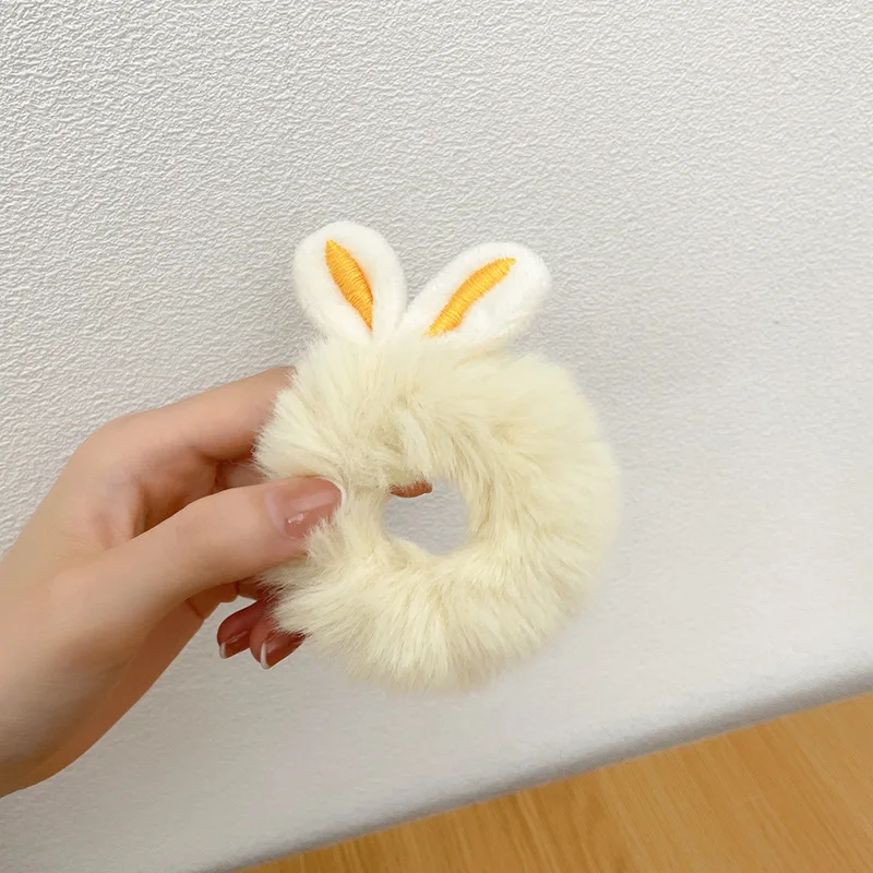 Mädchen Süße Nachahmung Kaninchen Pelz Kaninchen Ohren Elastische Haar Bands Frauen Pelz Flauschigen Haar Ringe Plüsch Scrunchies Haar Zubehör – Detail 9