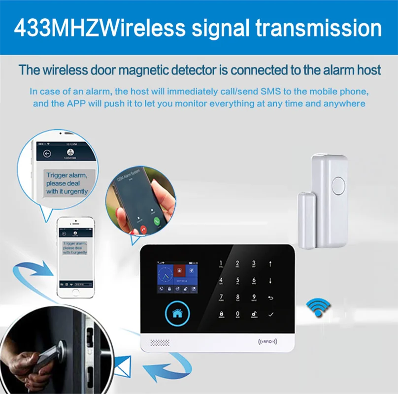 433MHz Wireless Magnetic Door Window Sensor Home for Alerts Alertas de Notificação App Janela Sensor Detector