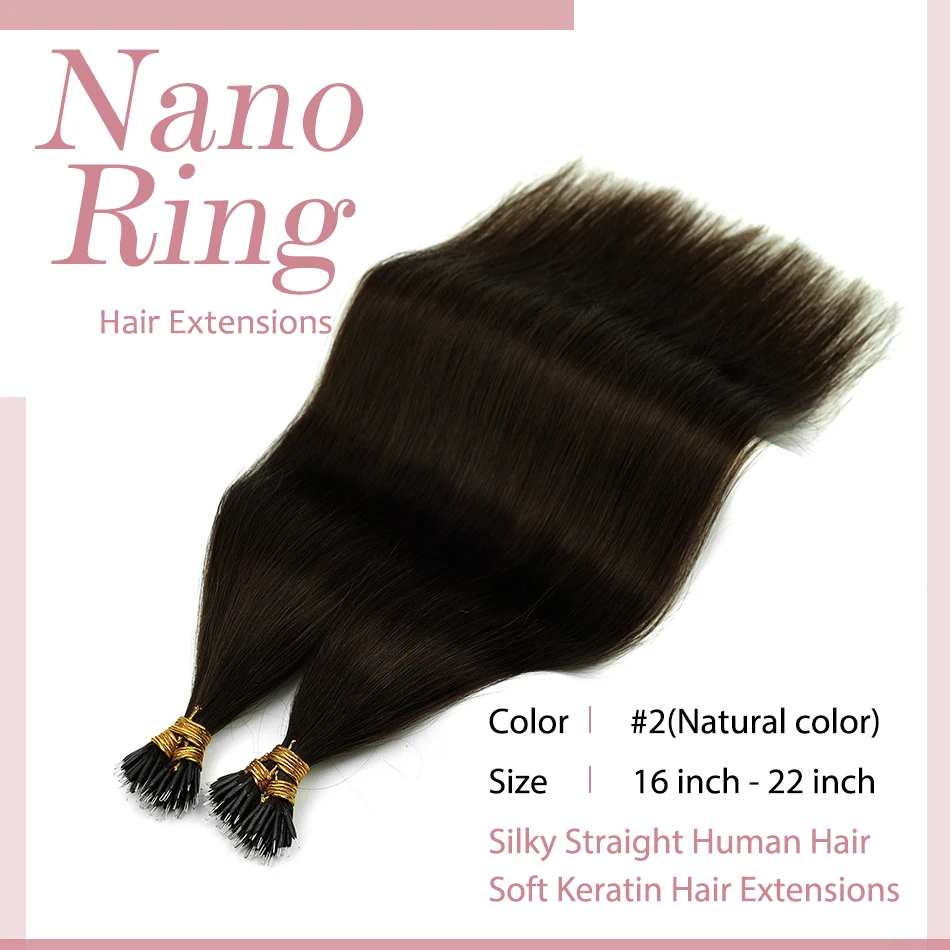 Ekstensi rambut cincin Nano ekstensi rambut manusia lurus Remy cincin manik-manik mikro ekstensi rambut 1g/untai warna alami rambut manusia asli 50 helai