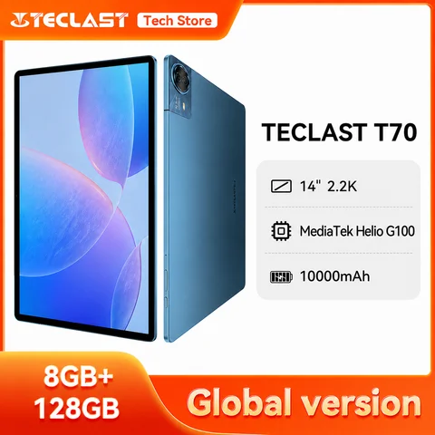 Teclast T70 Tablet PC 14 inch 2.2K Ultra Display MediaTek Helio G100 10000mAh 8GB RAM+128GB ROM 4G LTE GPS Android 15