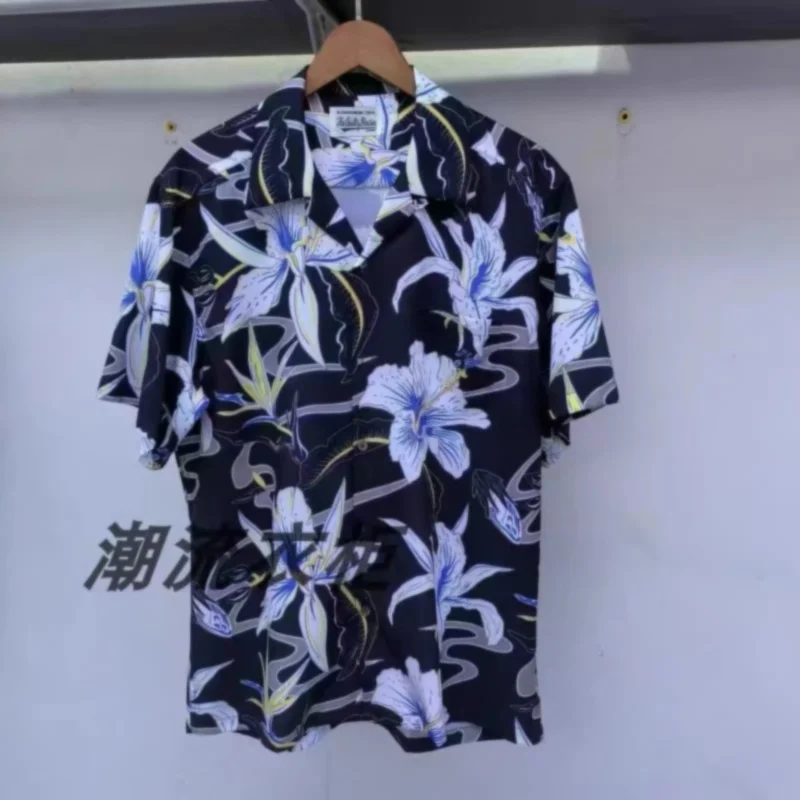 

Cuban Collar WACKO Lily Print Hawaii Mens Womens Summer High Quality 1:1 Casual Loose Short Sleeve Shirt