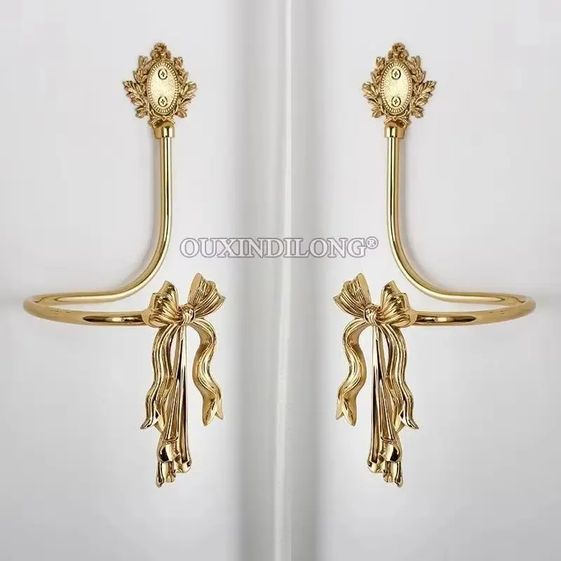 Luxury 1Pair Solid Brass French Bowknot Curtain Hooks Holdbacks Drapery Tieback Hooks Curtain Holder Hanger Hooks Wall Mounted