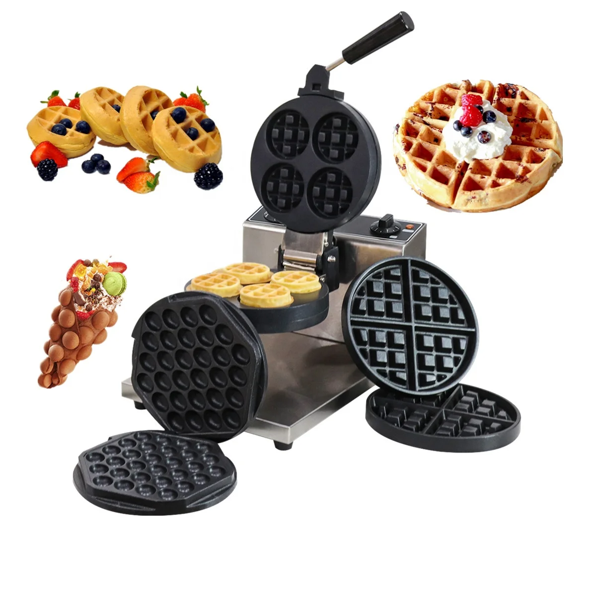 

Goodloog Catering Equipment Stainless Steel Best 4 Round Waffles Making Machine Industrial Electric Commercial Waffle Maker
