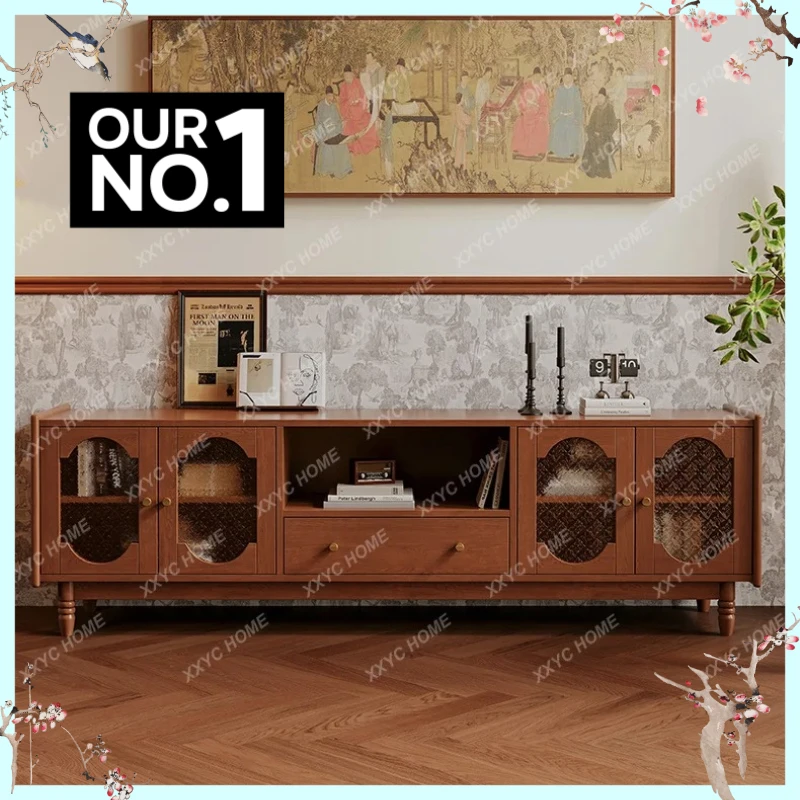 X-S  Retro Solid Wood TV Cabinet Household Living Room Small Apartment Medieval High-end Audio-visual Cabinet HG