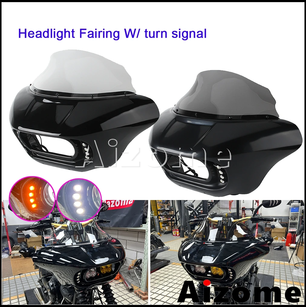 Motorcycle Front Headlight Fairing Windshield w/turn Signal Light Head Light Bracket For Harley Low Rider FXLR FXBB FXBBS FXST