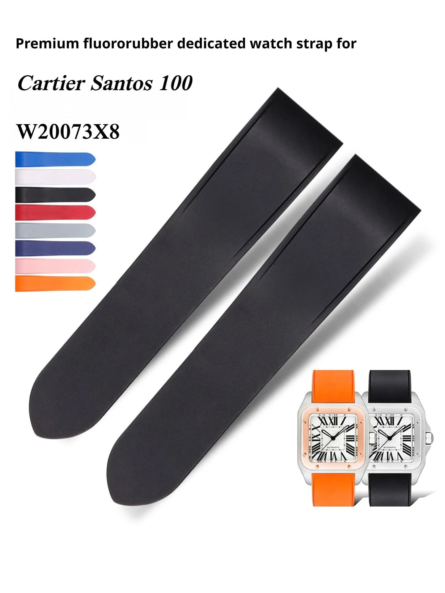 Extremely Soft FKM Watch Strap for Cartier Santos 100 Series 20/23/24mm Fluororubber Watch Band Stainless Steel Butterfly Buckle