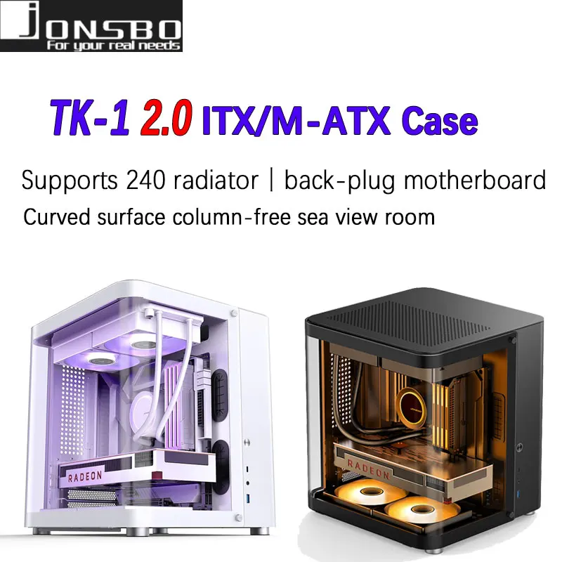 JONSBO TK-1 M-ATX/ITX Mini PC Case Ring tempered glass side transparent Maximum support for 160mm cooler and 240mm water cooling