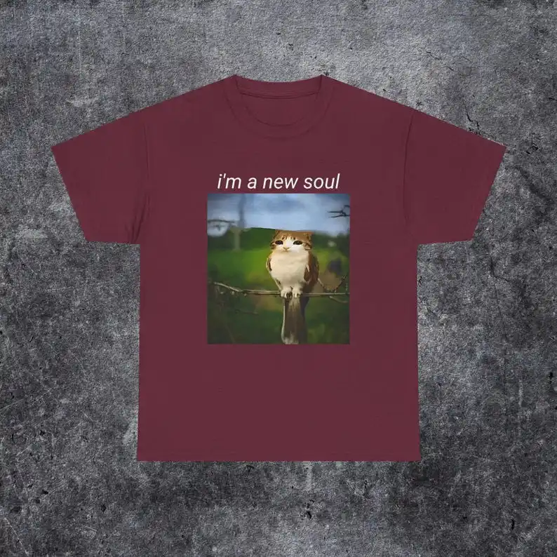 أنا روح جديدة مضحكة القط البومة ميمي ، قميص meowl meme مضحك ، قميص ميمي القط سخيفة هدية لها Brainrot meowl meme