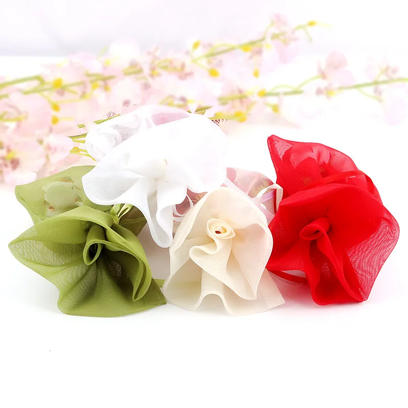 35pcs Colored Solid Mesh Bags Candy Dry Bouquet Flower Drawstring Transparent Bags for Wedding Christmas Decoration Festival