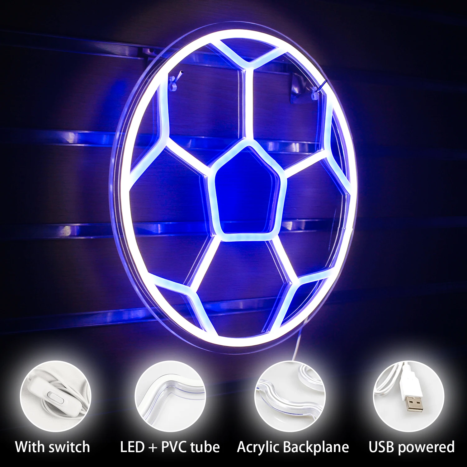 Futebol Neon Signs Com Luzes LED, Wall Decor Lamp, Ball Lights, Ginásio, Clube Desportivo, Decoração do Quarto, Loja, Festa, Casa, Bar, Light Up, Presente