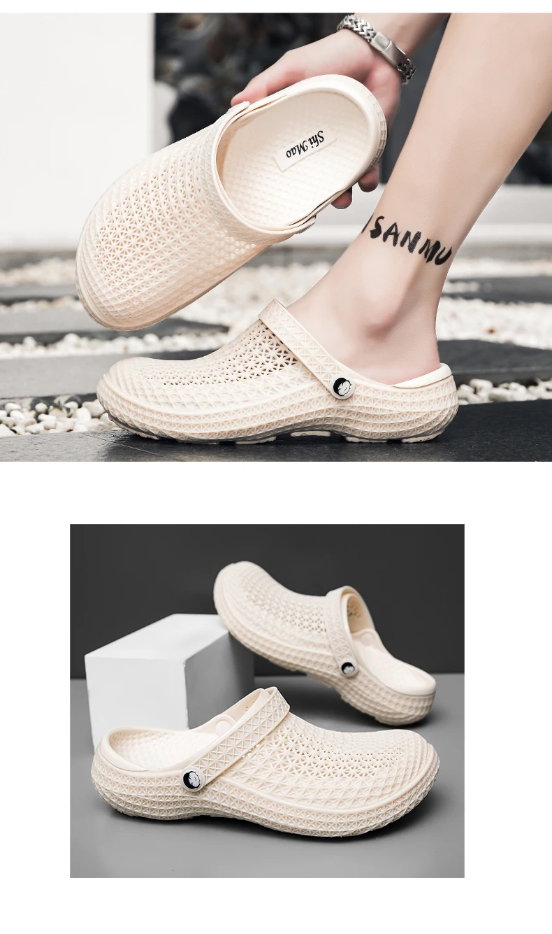 Herren Atmungsaktive Clogs Rutschfeste EVA Gartenschuhe Lässige Slip-on Pflege- und Kochschuhe Strand-Sandalen für Outdoor und Indoor im Sommer – Detail 11