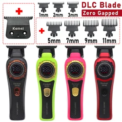 Kemei KM-999 Hair Trimmer for Men DLC T-Blade Zero Gapped LED Display Cordless USB Professional Hair Clipper Finishing Machine